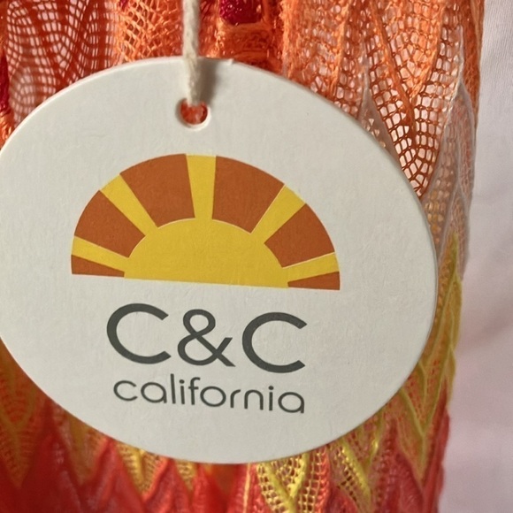 C & C California: Sheer red/orange/yellow beach coverup with pockets- M - Picture 3 of 16
